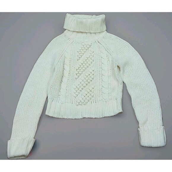 Express Sweaters - Express Cropped Turtleneck Sweater Medium Y2K Ivory Knit Bobble Chunky Soft Girl